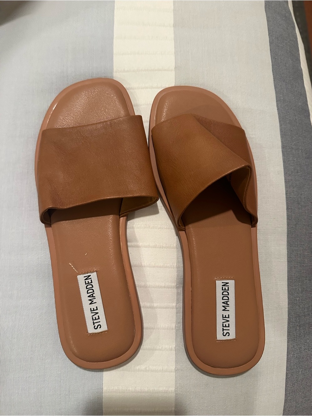 Steve Madden Brown Leather-Look Slide Sandals